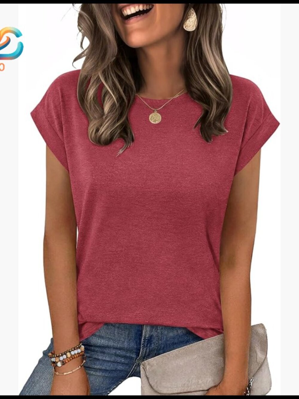 Relaxed Fit Cap Sleeve Tee Polyester Blend Business Casual All Seasons